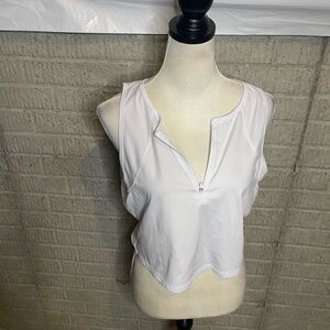 Hind Womens White Quarter Zip Crop‎ Workout Tank Top Size Large